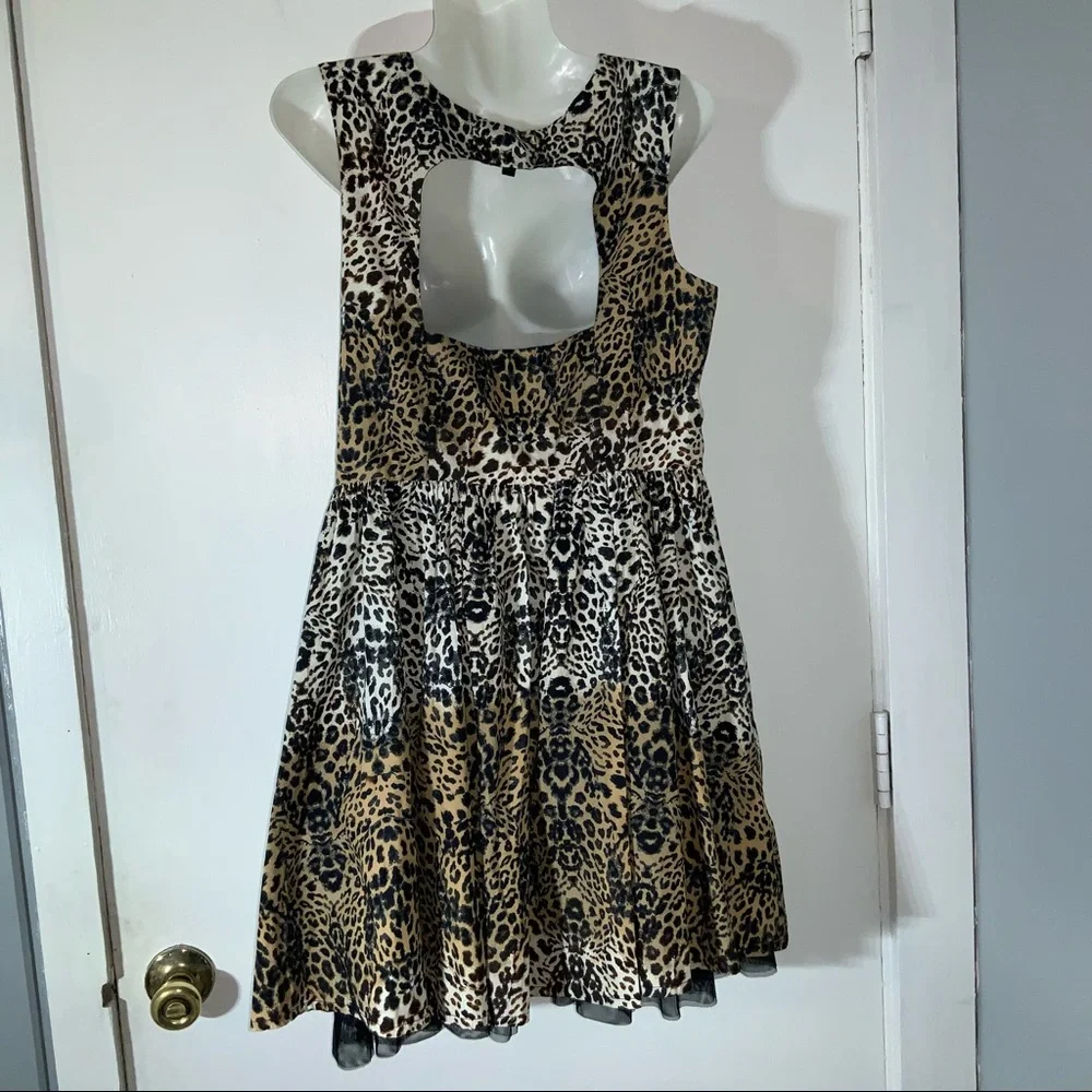 Leopard Print Fit Flare Summer Dress 11/12 Cutout back Jessica Simpson - Picture 2 of 13